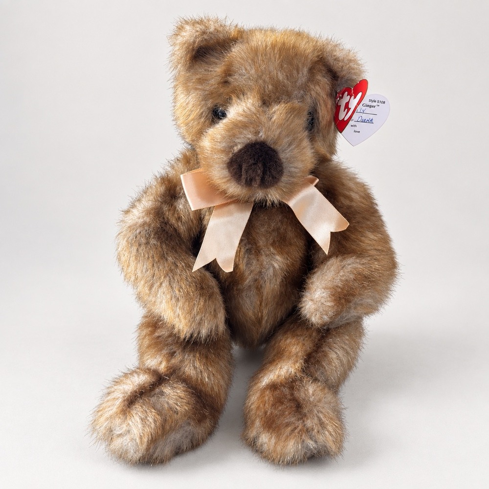 Ty Classic Ginger Teddy Bear Brown Plush Faux Fur 11 inch Stuffed Animal 1996